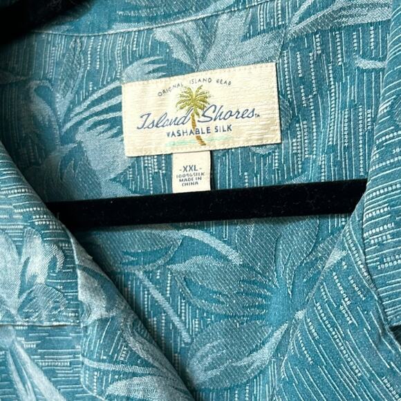 Island Shores Men's Teal Silk Palm Tree Button Down Hawaiian Shirt Size XXL - Picture 4 of 5